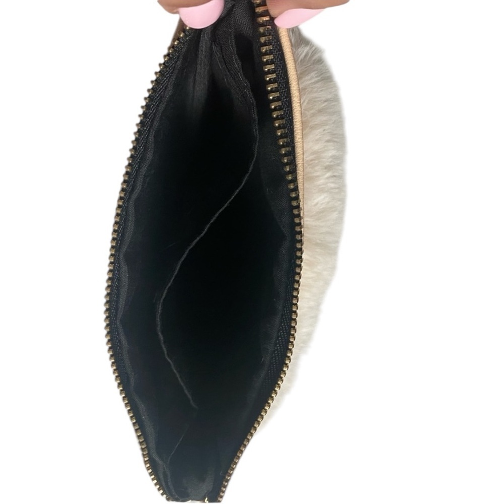Betsey Johnson Faux Fur Wristlet Cream and Black with Leopard Print - Picture 6 of 9
